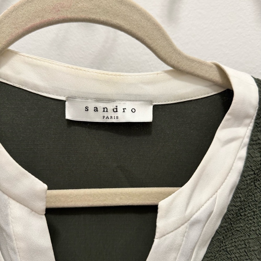 Sandro Paris Shift Dress Minimalist Quiet Luxury Designer Small Olive Green - Picture 4 of 11